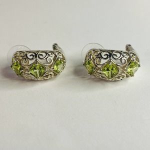 Sterling Silver Green Amethyst Earrings Scroll Hoop Michele Albaba Lorenzo 3/4"